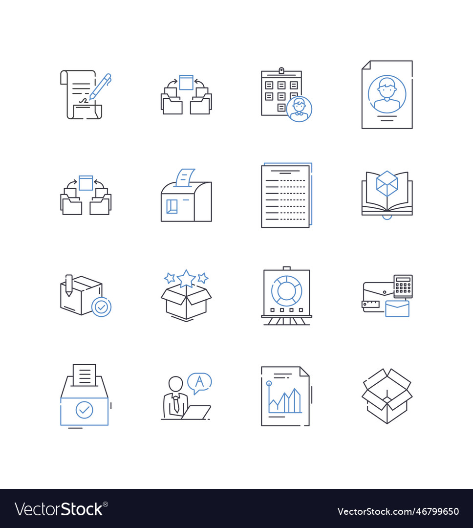 Data processing line icons collection algorithm vector image Data processing line icons collection algorithm