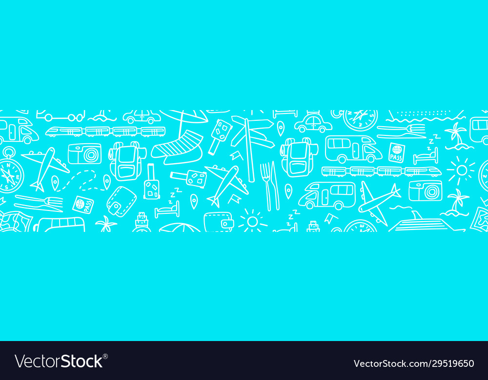Horizontal seamless pattern with travel doodles vector image Horizontal seamless pattern with travel doodles