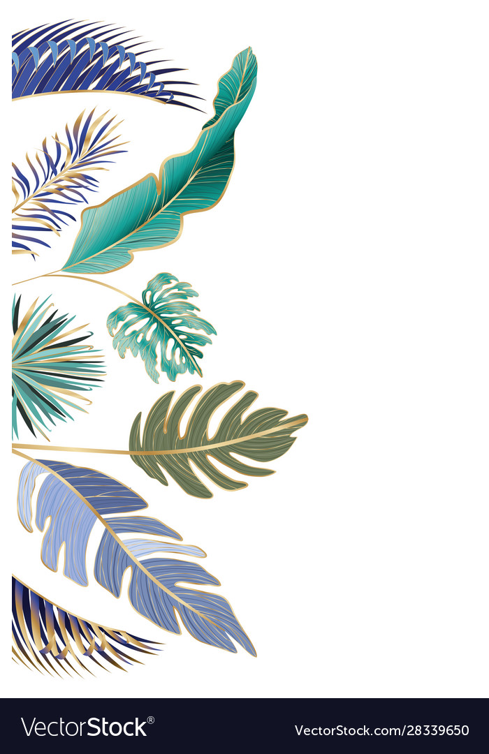 Isolated tropical green and blue leaves