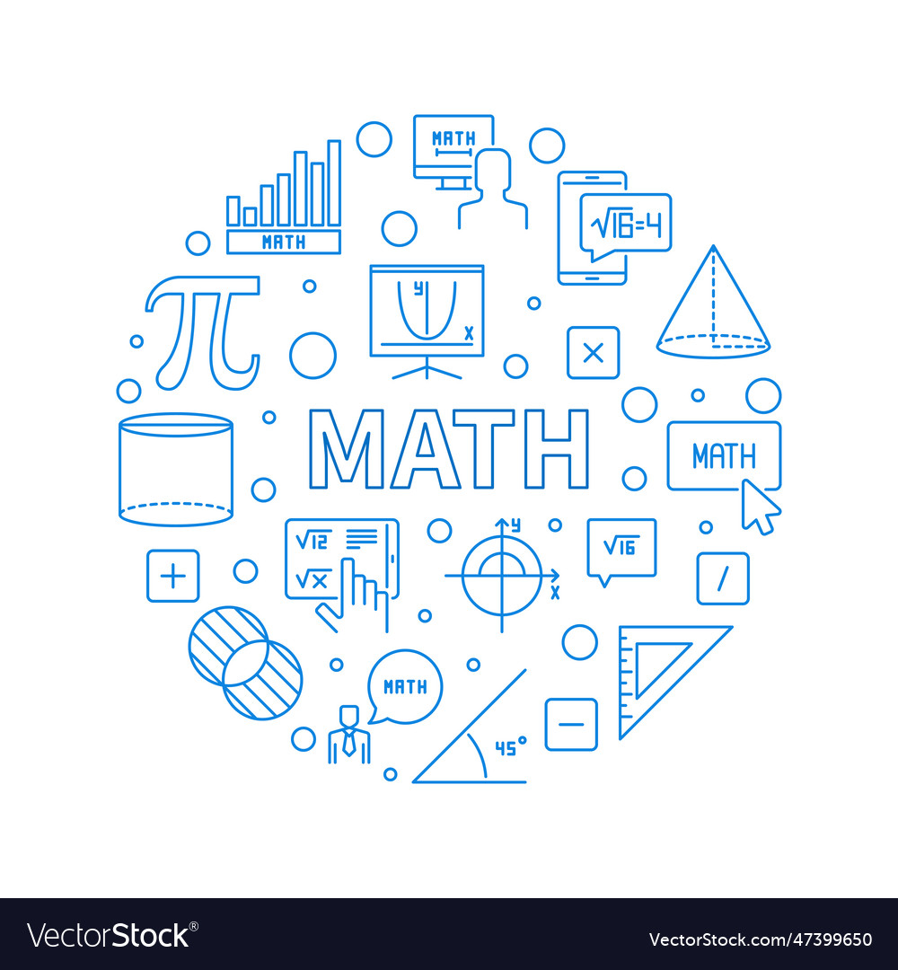 Math outline round banner mathematics simple blue Vector Image