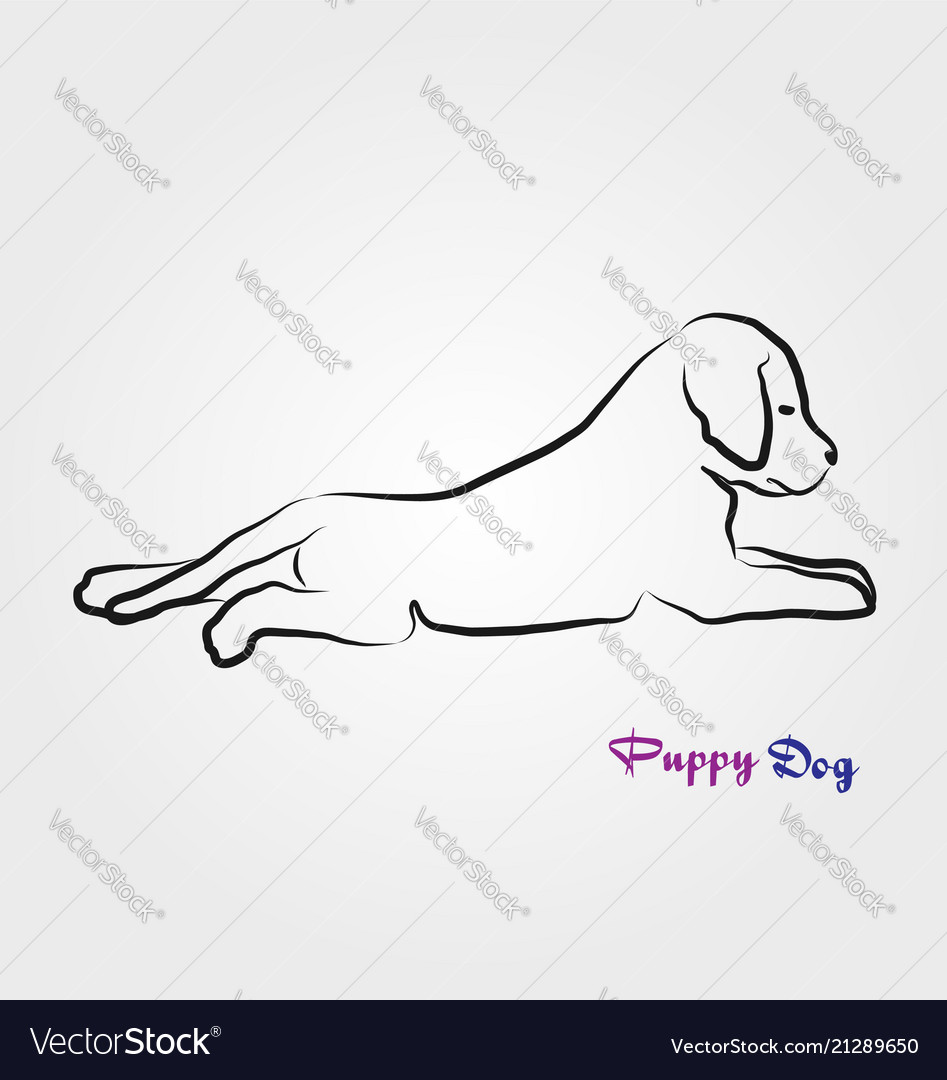 Puppy dog laying down line art Royalty Free Vector Image