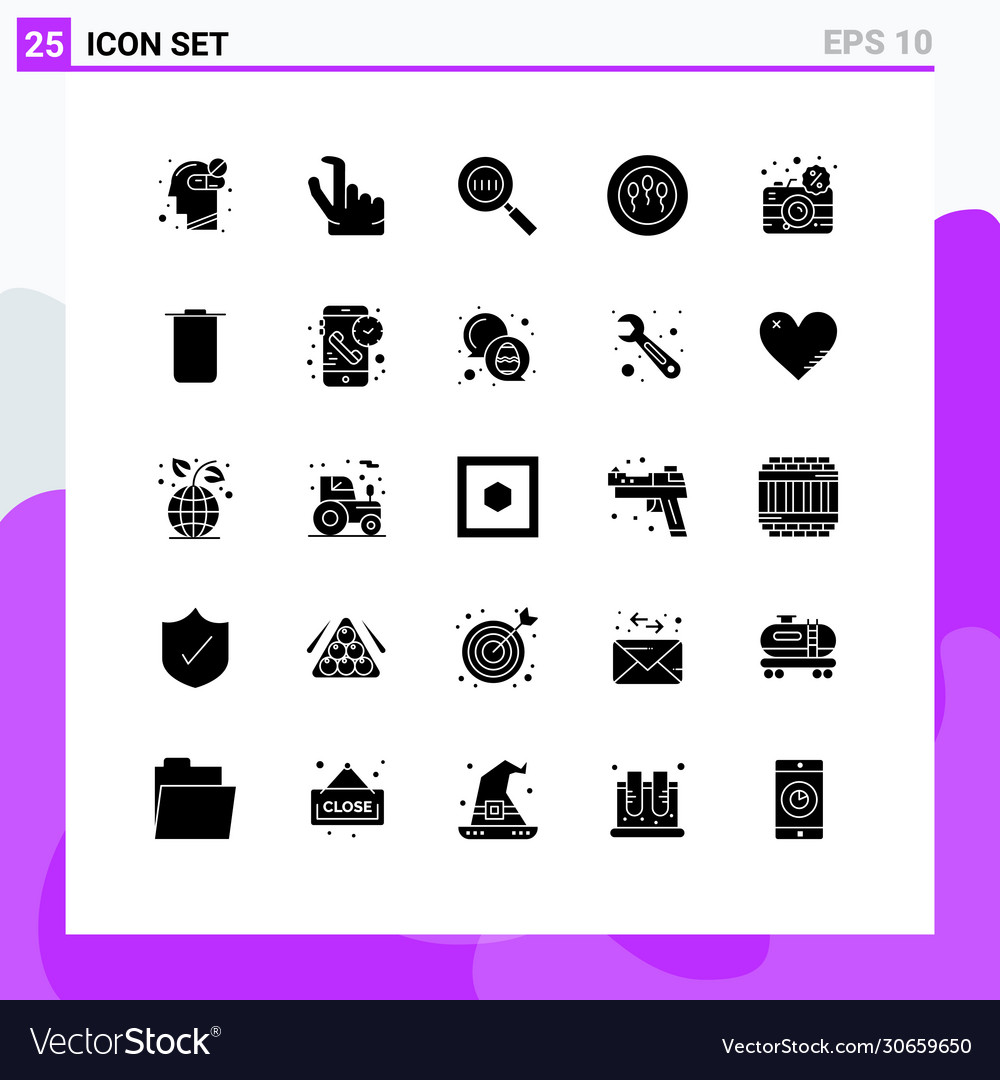 Set 25 solid glyphs on grid for dslr digital