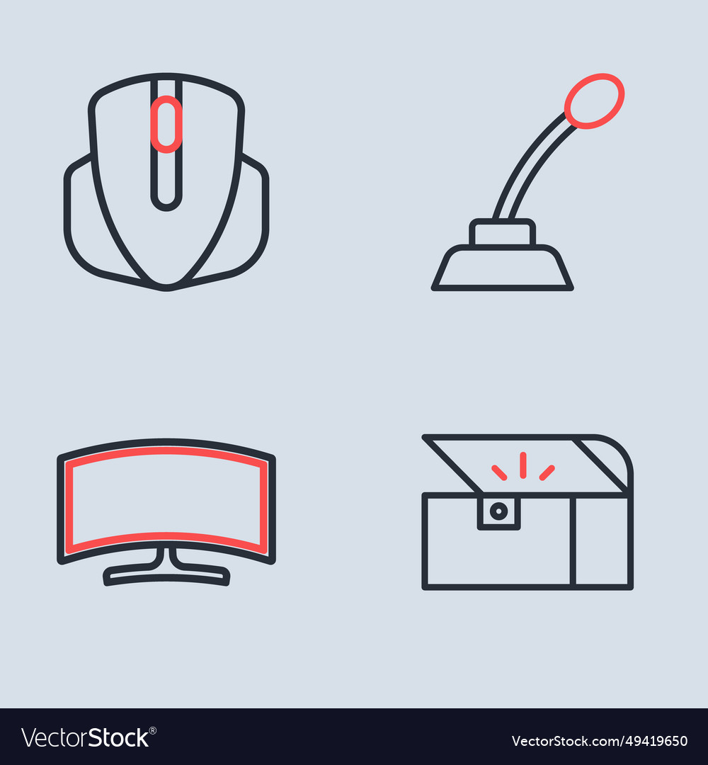 Set line microphone computer monitor chest vector image Set line microphone computer monitor chest