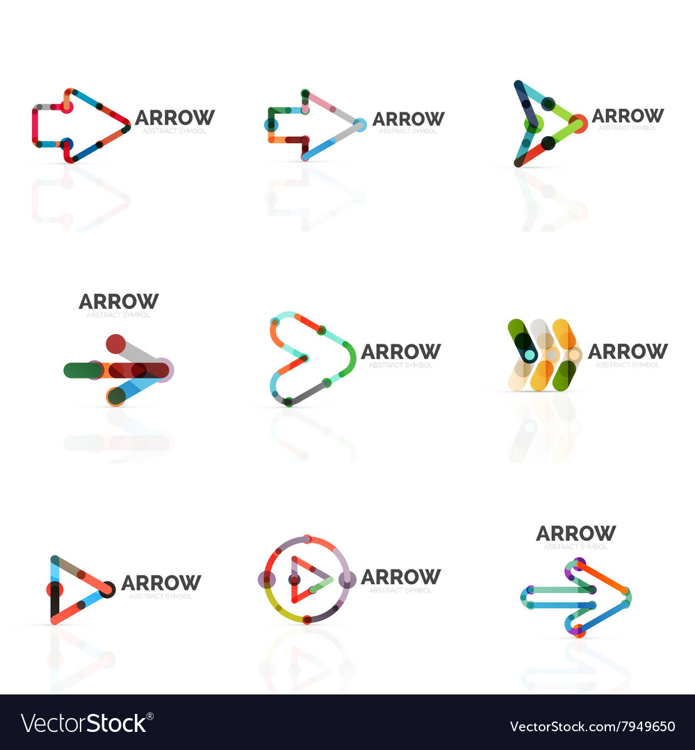 Set of linear arrow abstract logos connected