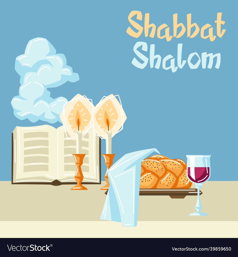 Shabbat shalom background with religious objects vector image Shabbat shalom background with religious objects
