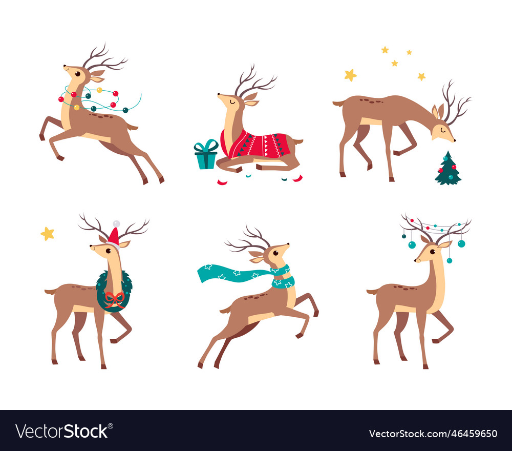 Slender Reindeer With Antler Wearing Scarf And Vector Image