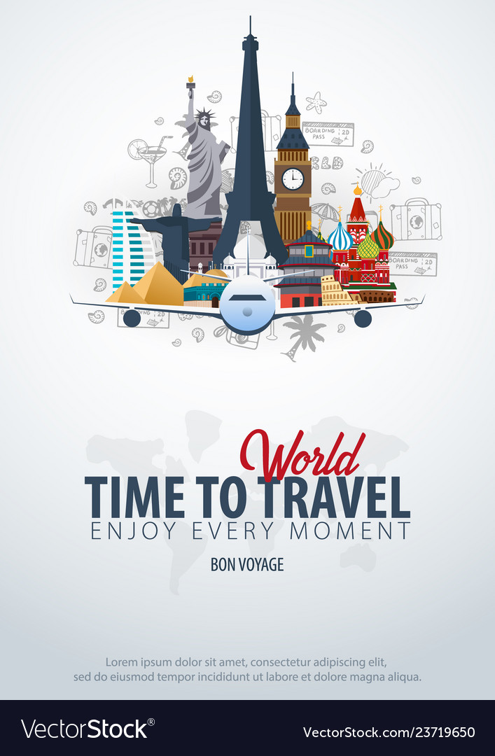 Travel around the world time to banner Royalty Free Vector