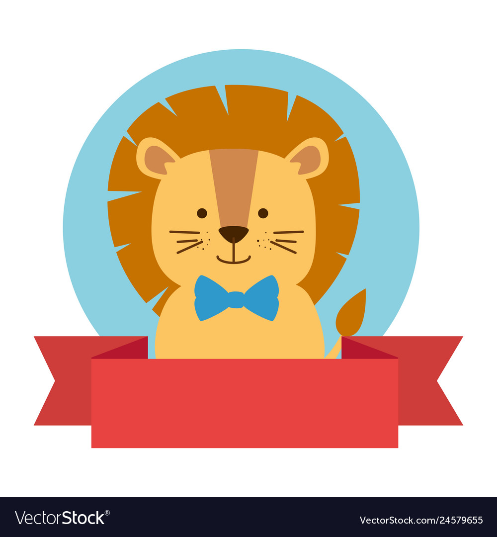 Cute lion with ribbon character icon