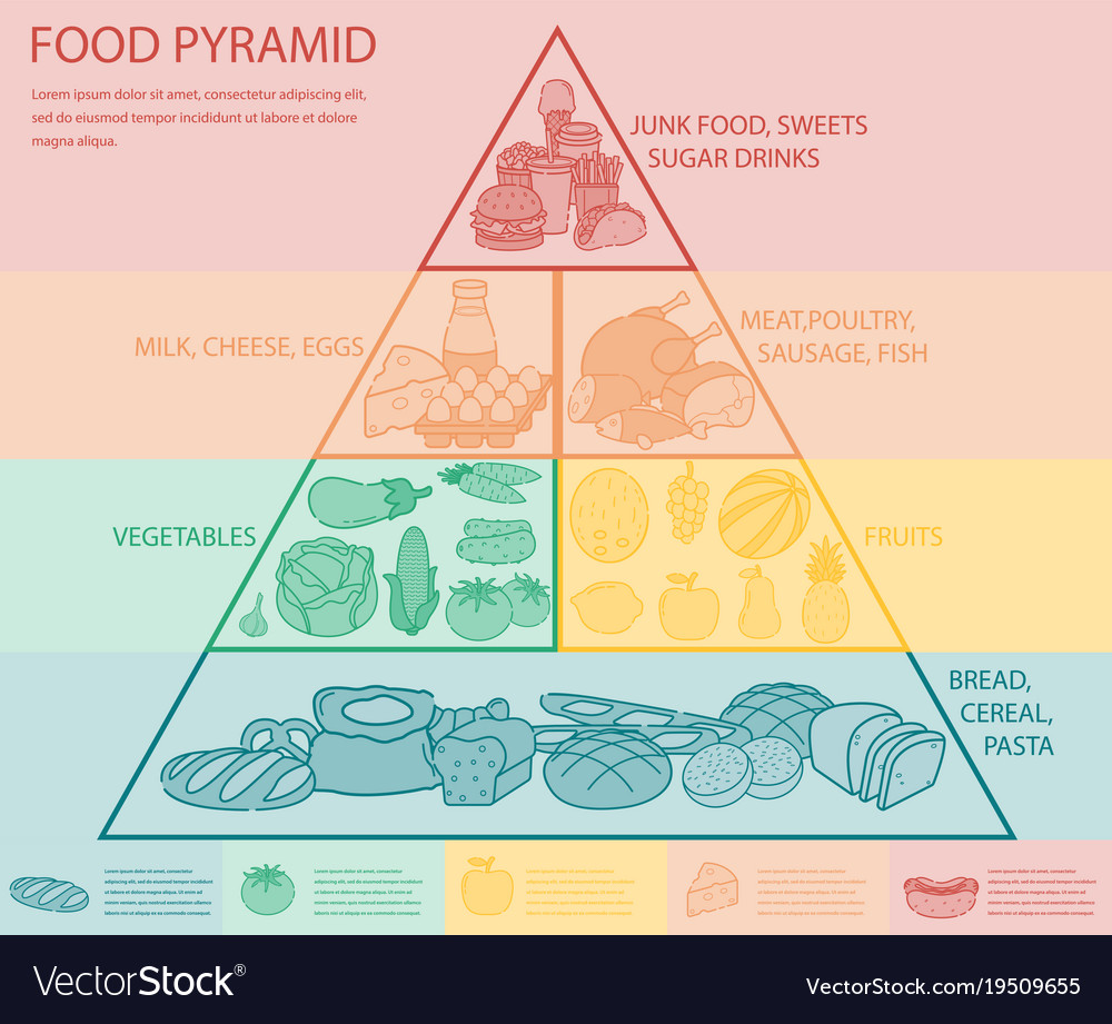 Food pyramid healthy eating infographic Royalty Free Vector