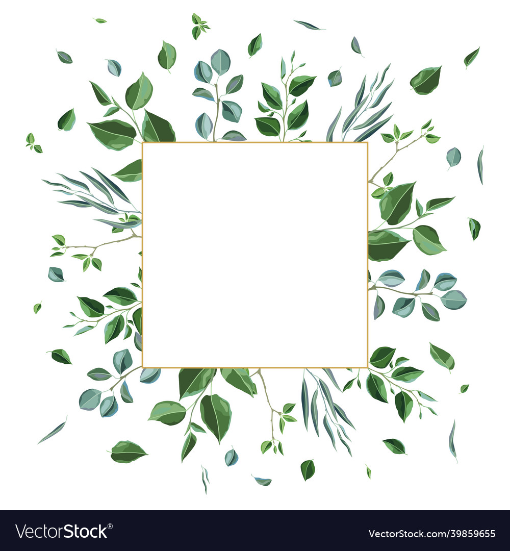 Frame with branches and green leaves spring