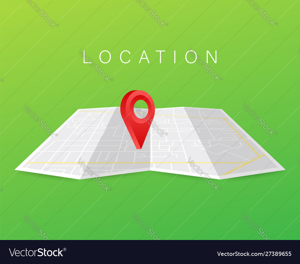 Gps navigator pointer on city map from place