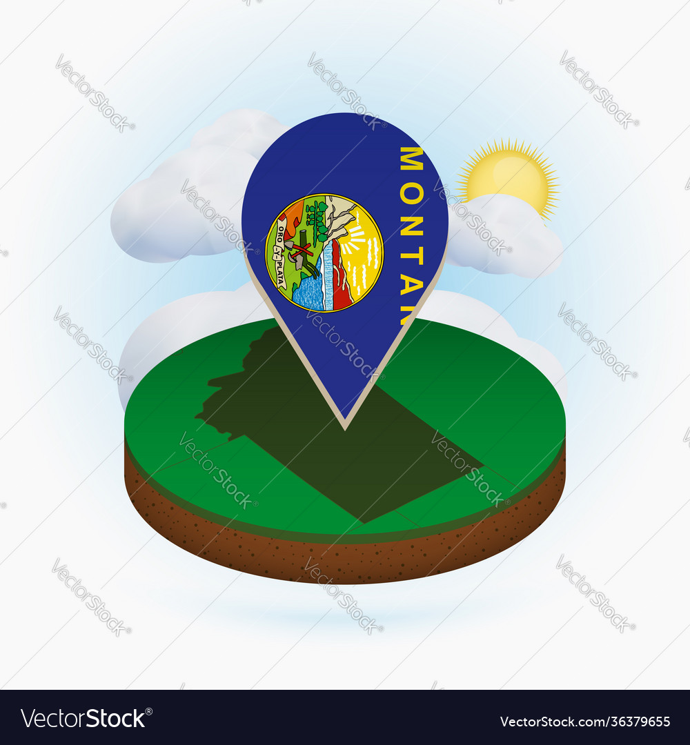 Isometric round map us state montana and point