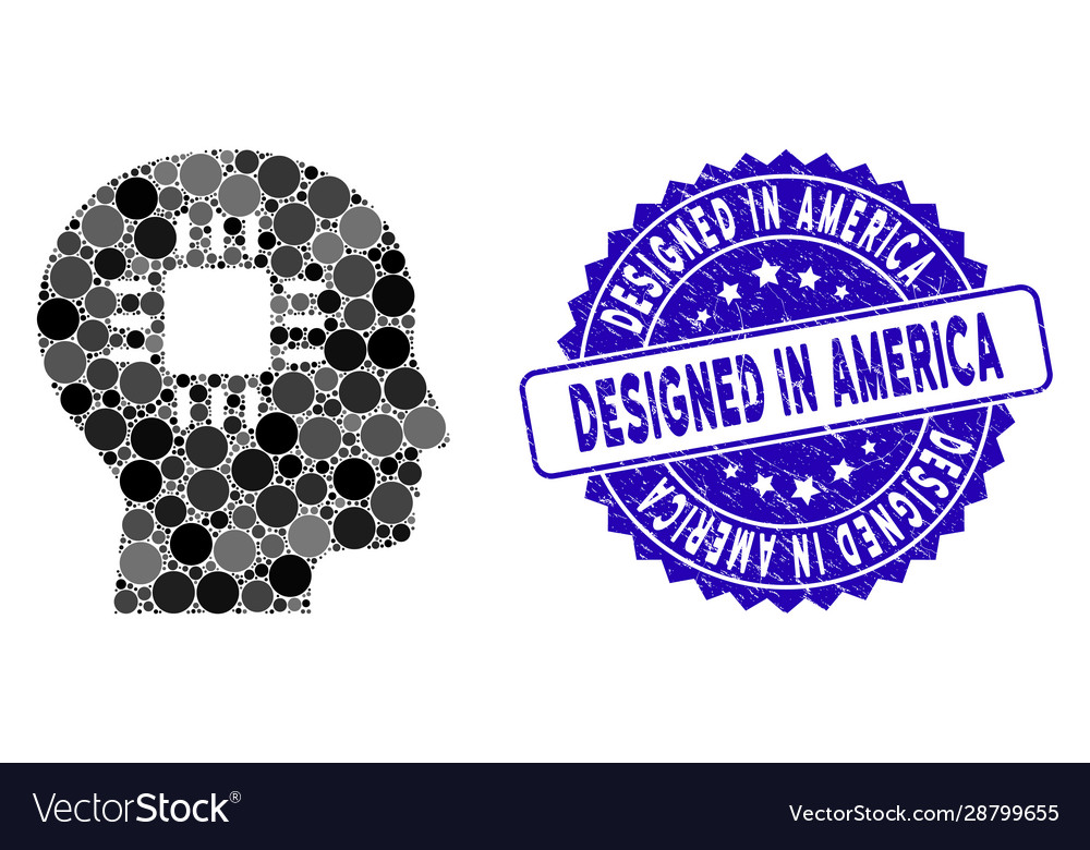 Mosaic brain processor icon with distress designed vector image Mosaic brain processor icon with distress designed