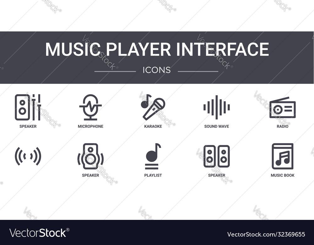 Music player interface concept line icons set Vector Image Music player interface concept line icons set