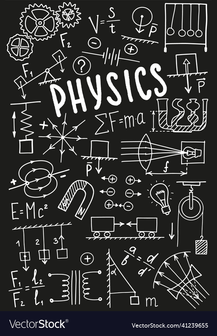 Phisics symbols icon set science subject doodle Vector Image