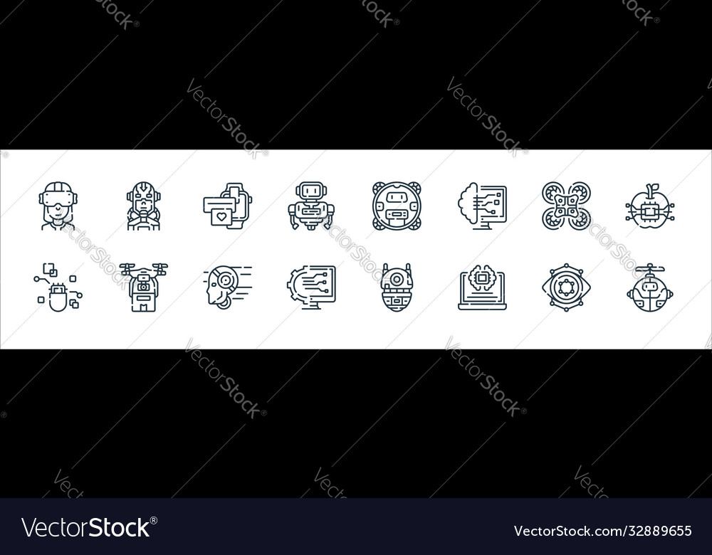 Robotics line icons linear set quality vector image Robotics line icons linear set quality