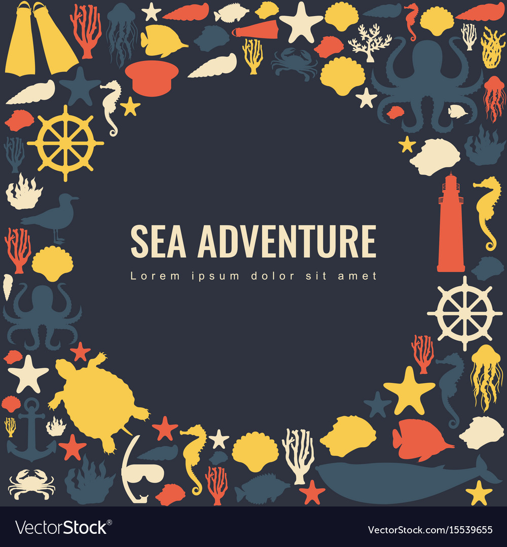 Sea icons and symbols set animals nautical