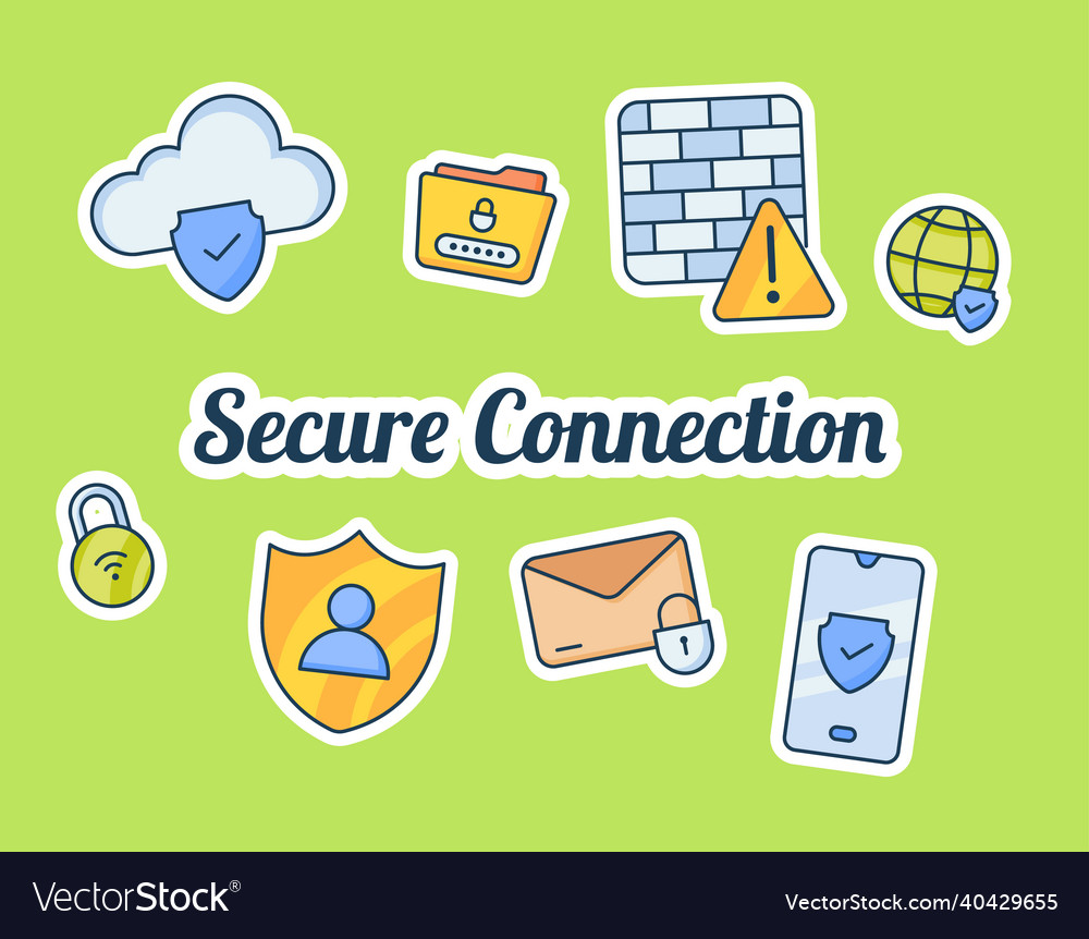 Secure connection concept with some icon sticker
