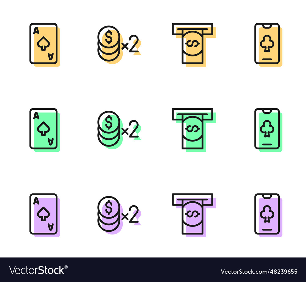 Set line automated teller machine and money vector image Set line automated teller machine and money