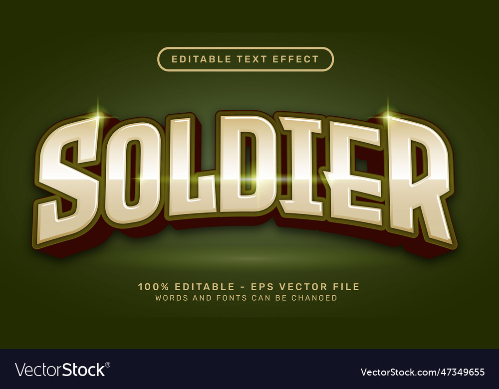 Soldier 3d text effect and editable text effect Vector Image