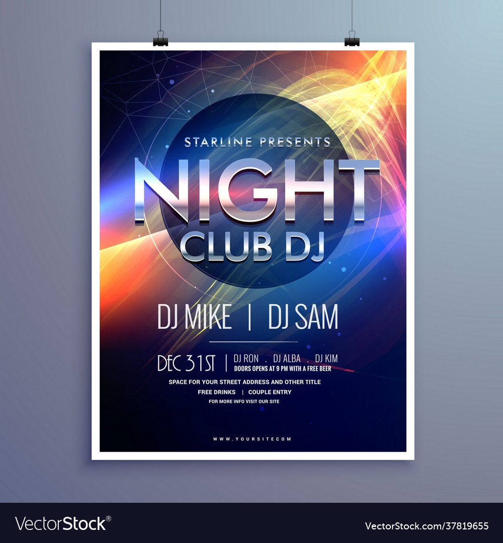 Stylish night club music party flyer template Vector Image