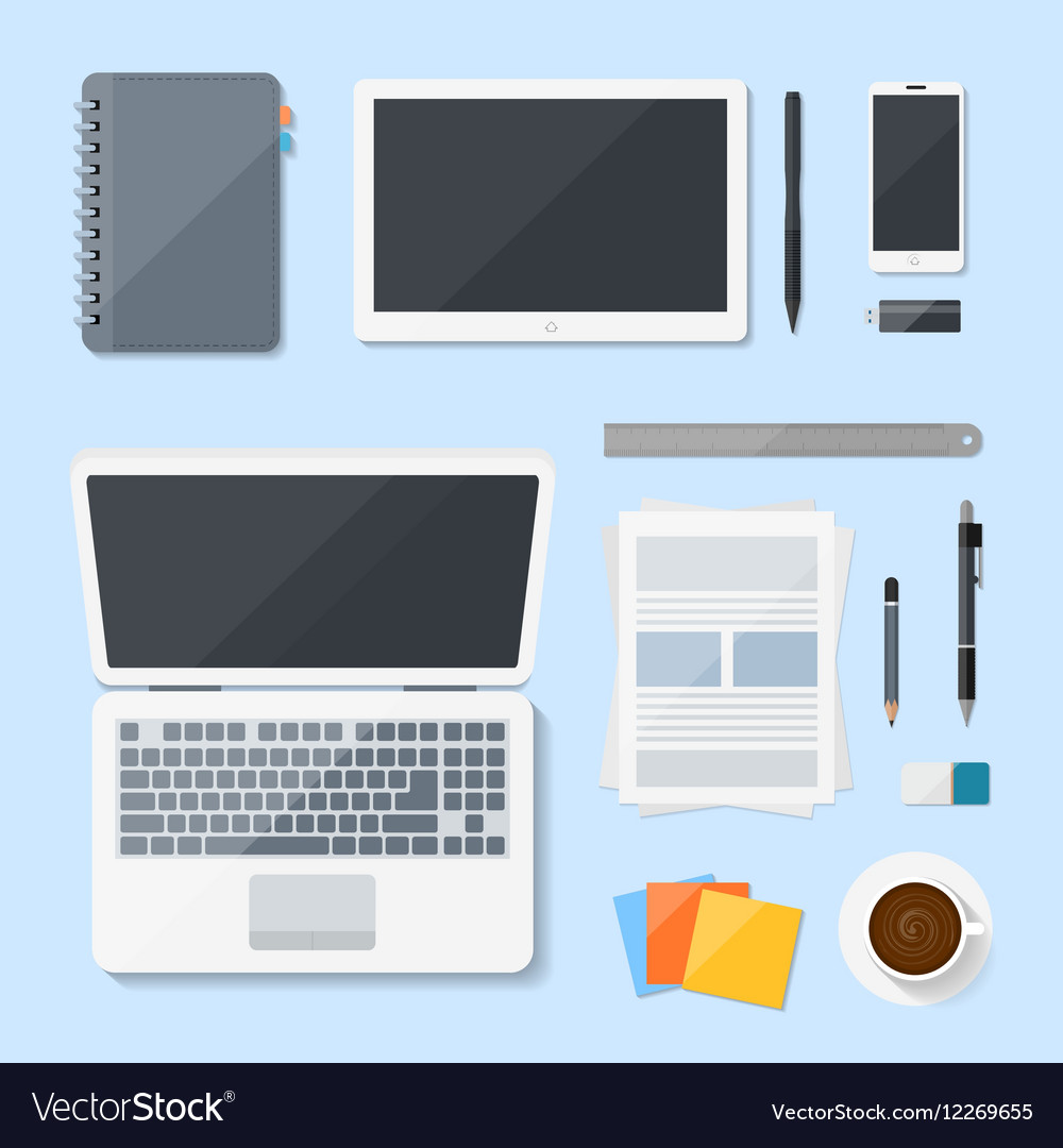 Top view computer laptop design on desk Royalty Free Vector