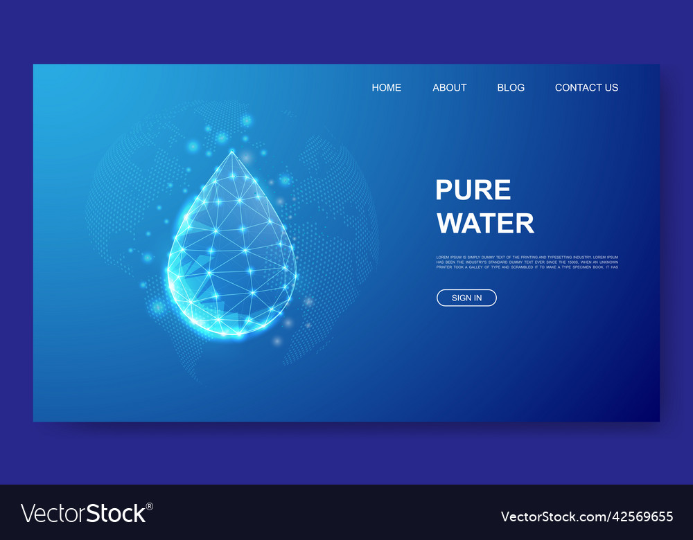 Water drop 3d low poly website template droplet