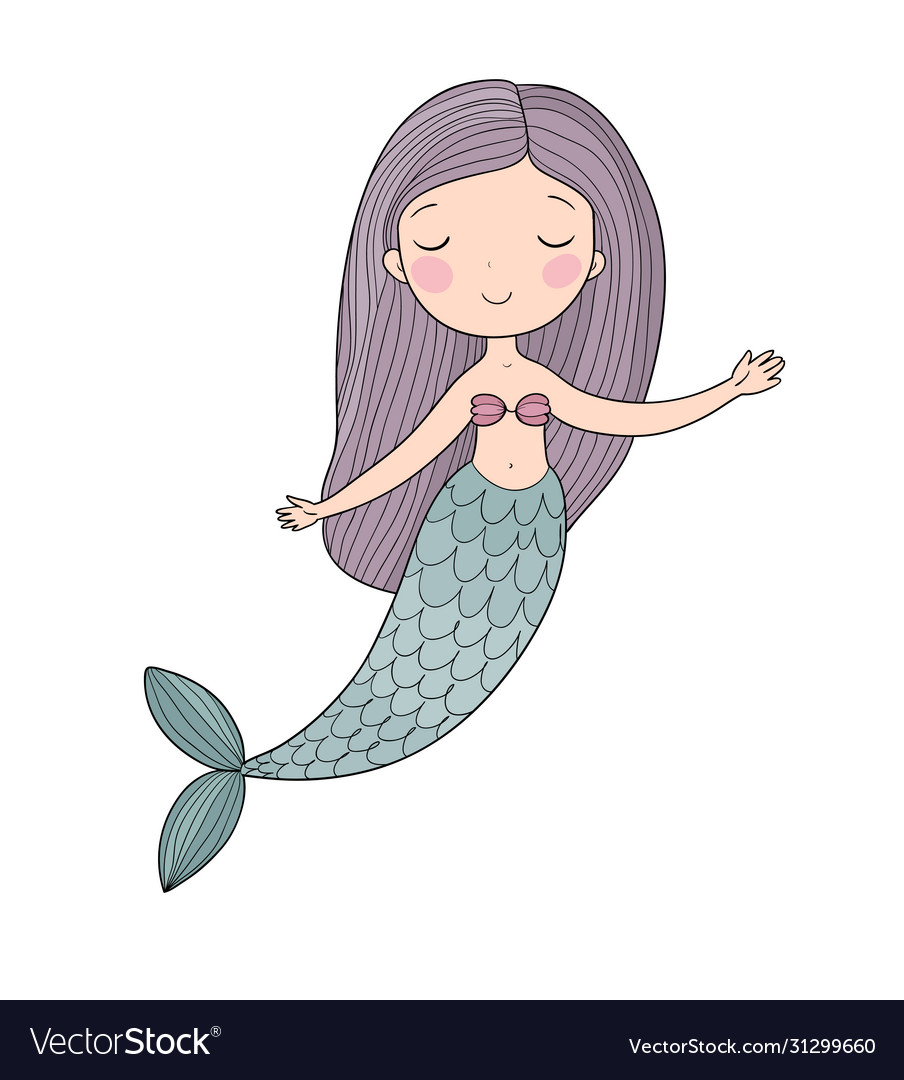 Cute cartoon little mermaid siren sea theme Vector Image