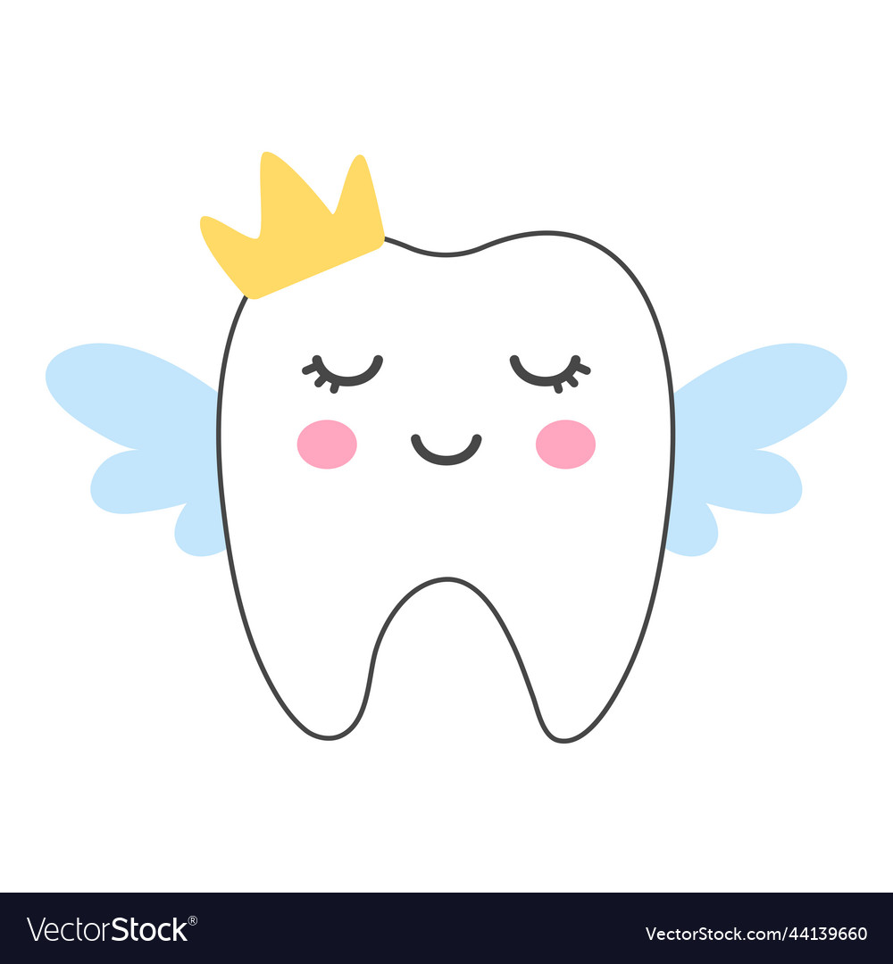 Cute cartoon milk teeth adorned with a bow Vector Image