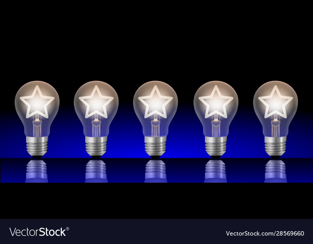 Five lightbulbs with lit stars ranking concept