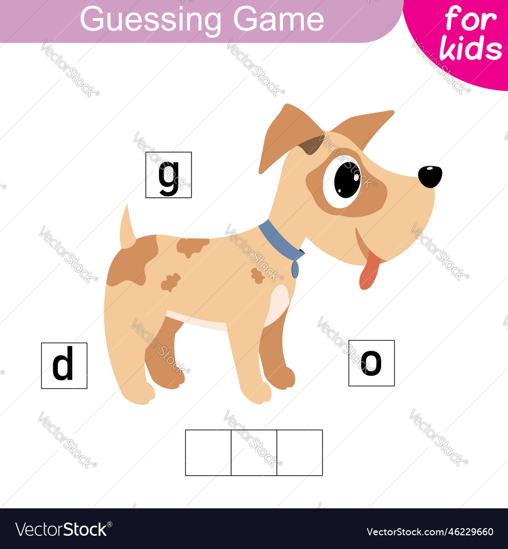 Guess the word dog logic puzzle game for kids Vector Image