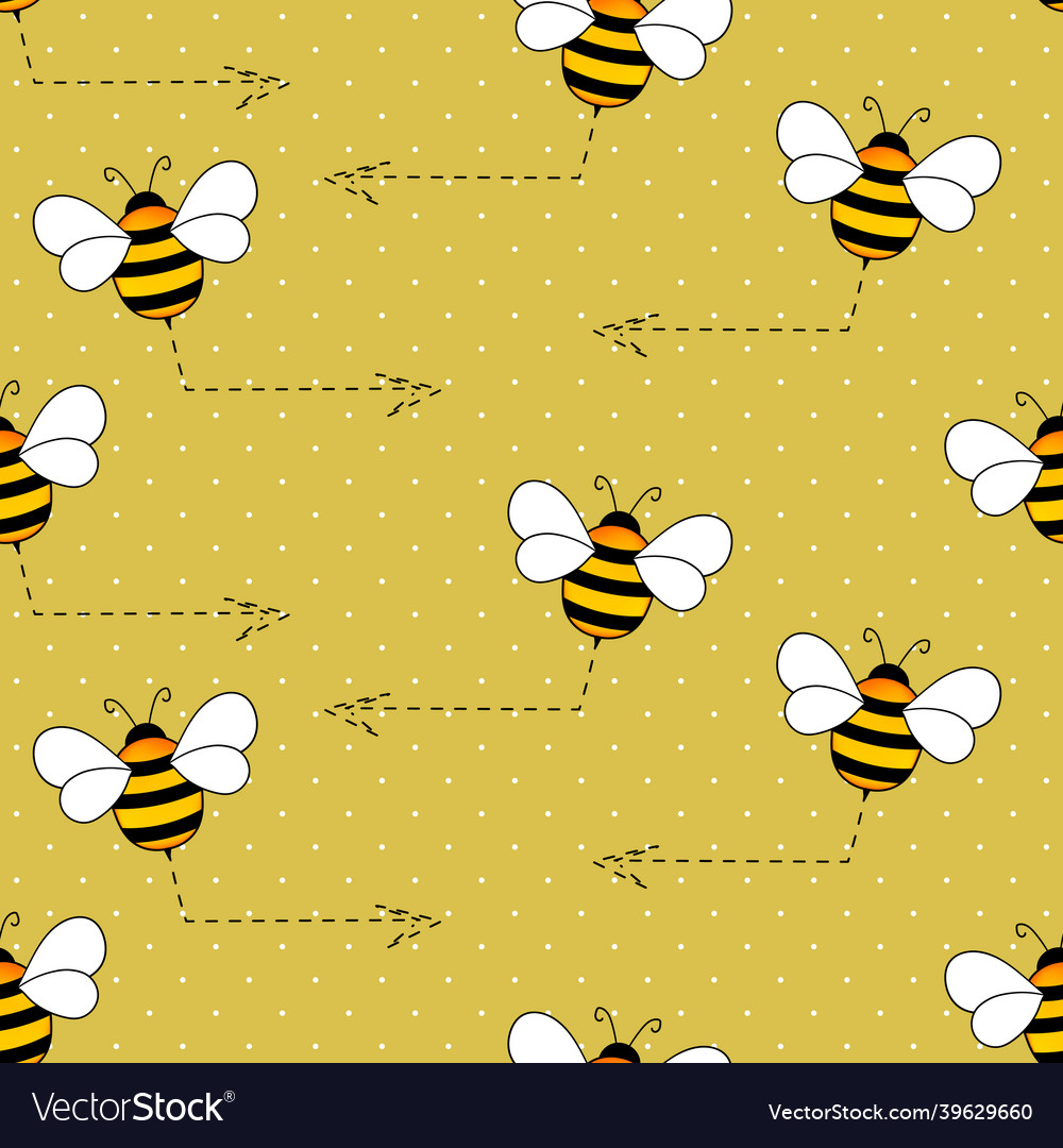Seamless pattern with bees on color polka dots