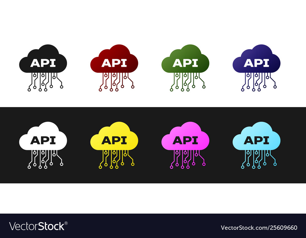 Set cloud api interface icon isolated on black vector image Set cloud api interface icon isolated on black
