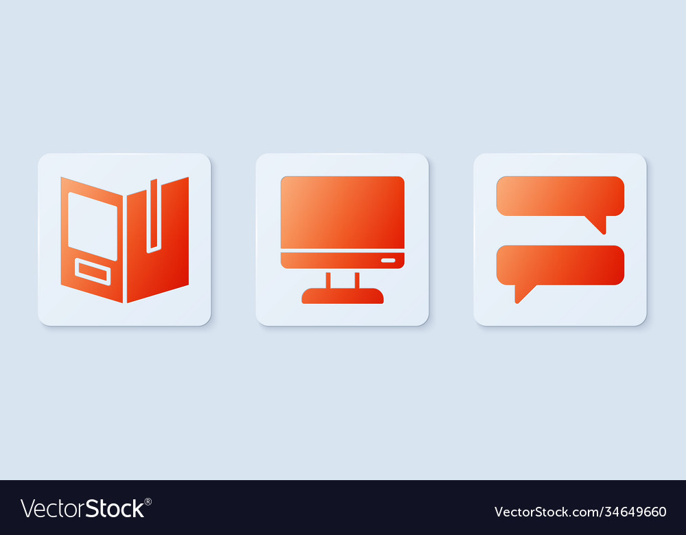 Set computer monitor screen open book and speech vector image Set computer monitor screen open book and speech