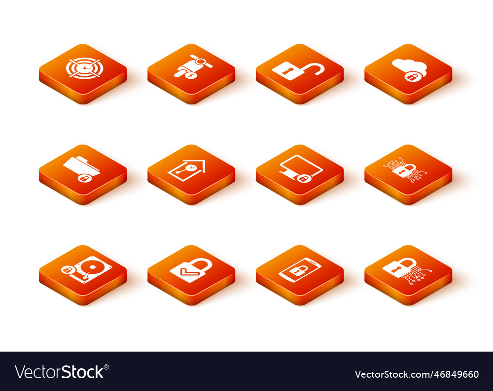 Set hard disk drive and lock check mark vector image Set hard disk drive and lock check mark