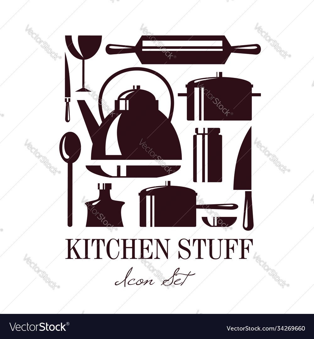 Set kitchen stuff isolated template Royalty Free Vector