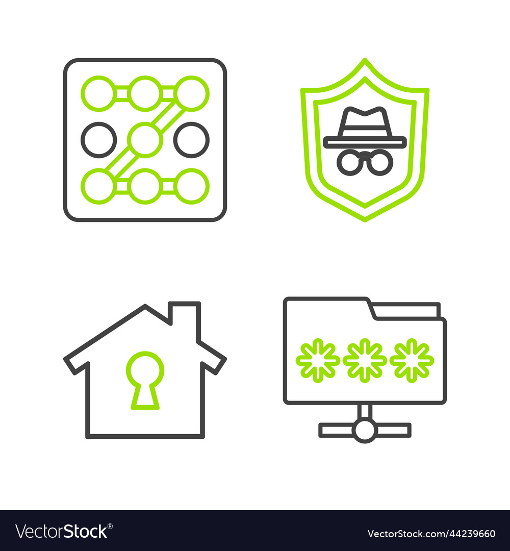 Set line folder with password house under vector image Set line folder with password house under