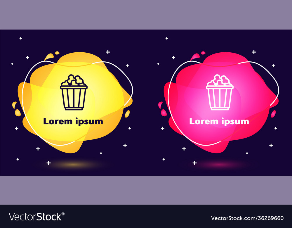 Set line popcorn in cardboard box icon isolated