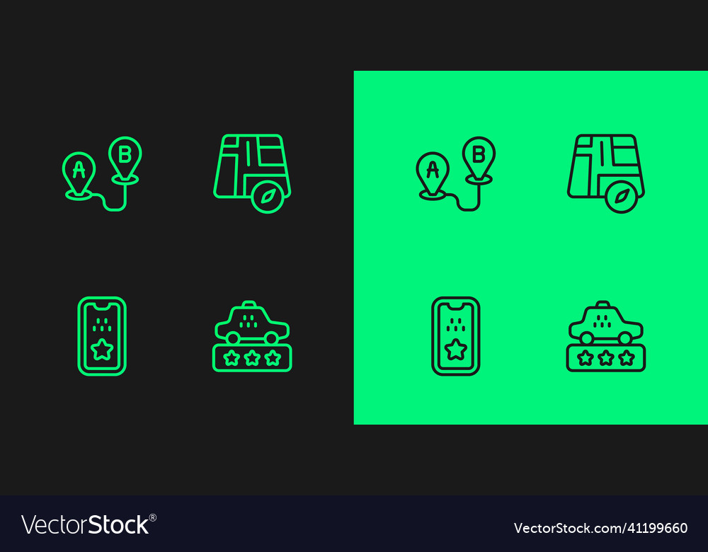 Set line taxi service rating mobile app route vector image Set line taxi service rating mobile app route