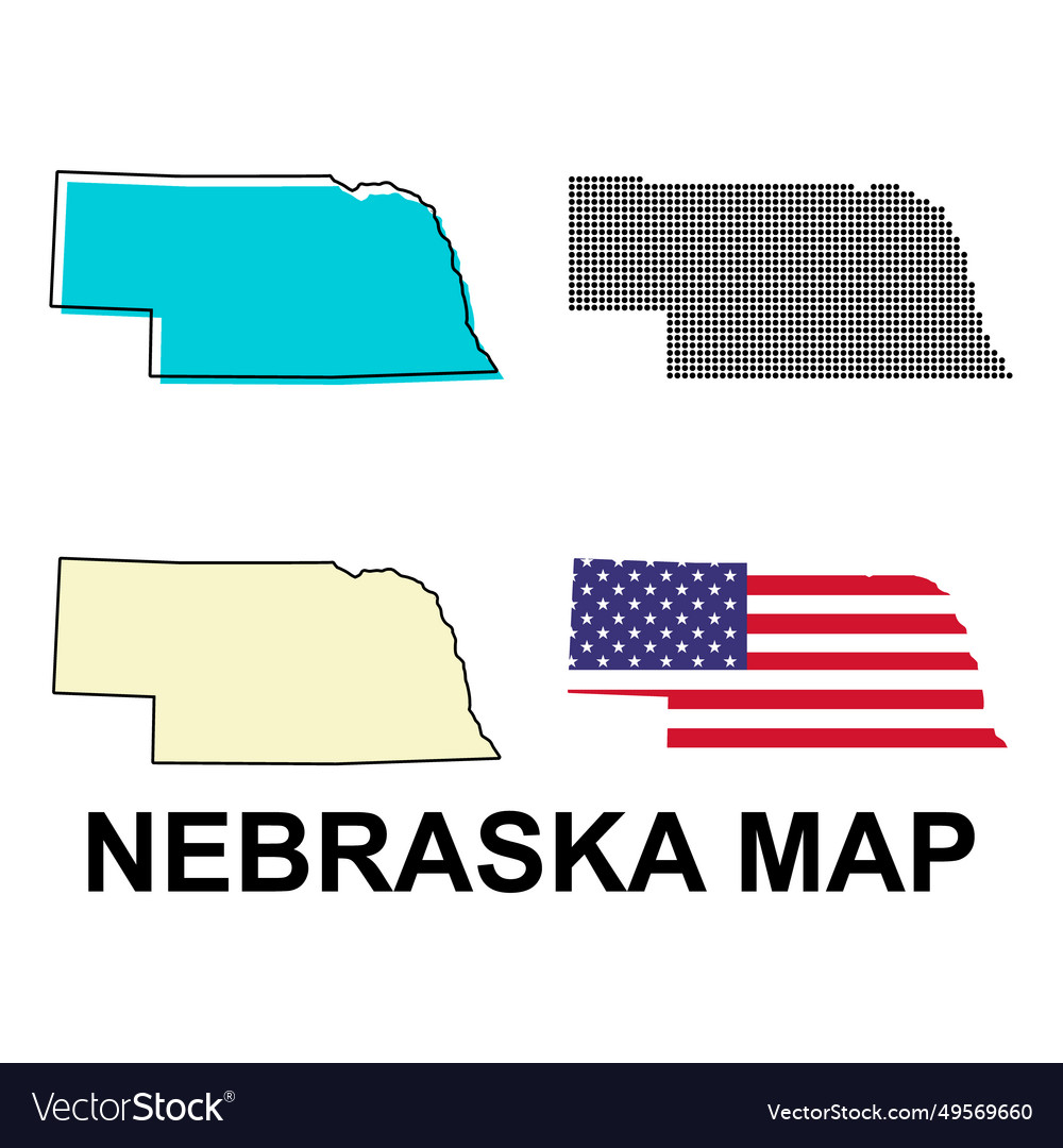 Set of nebraska map united states america flat Vector Image