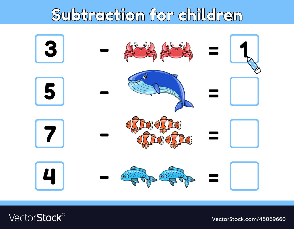 Math Game Children Additional Sea Life Stock Vector (Royalty Free