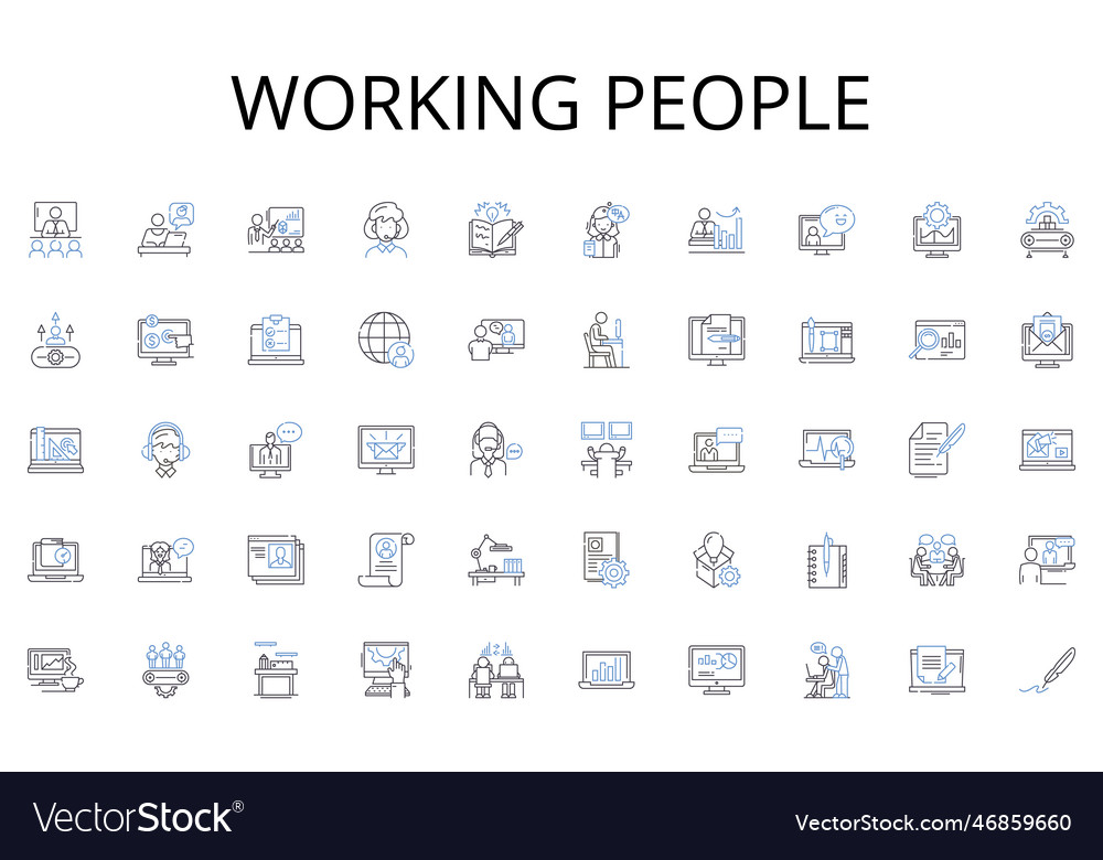 Working people line icons collection command