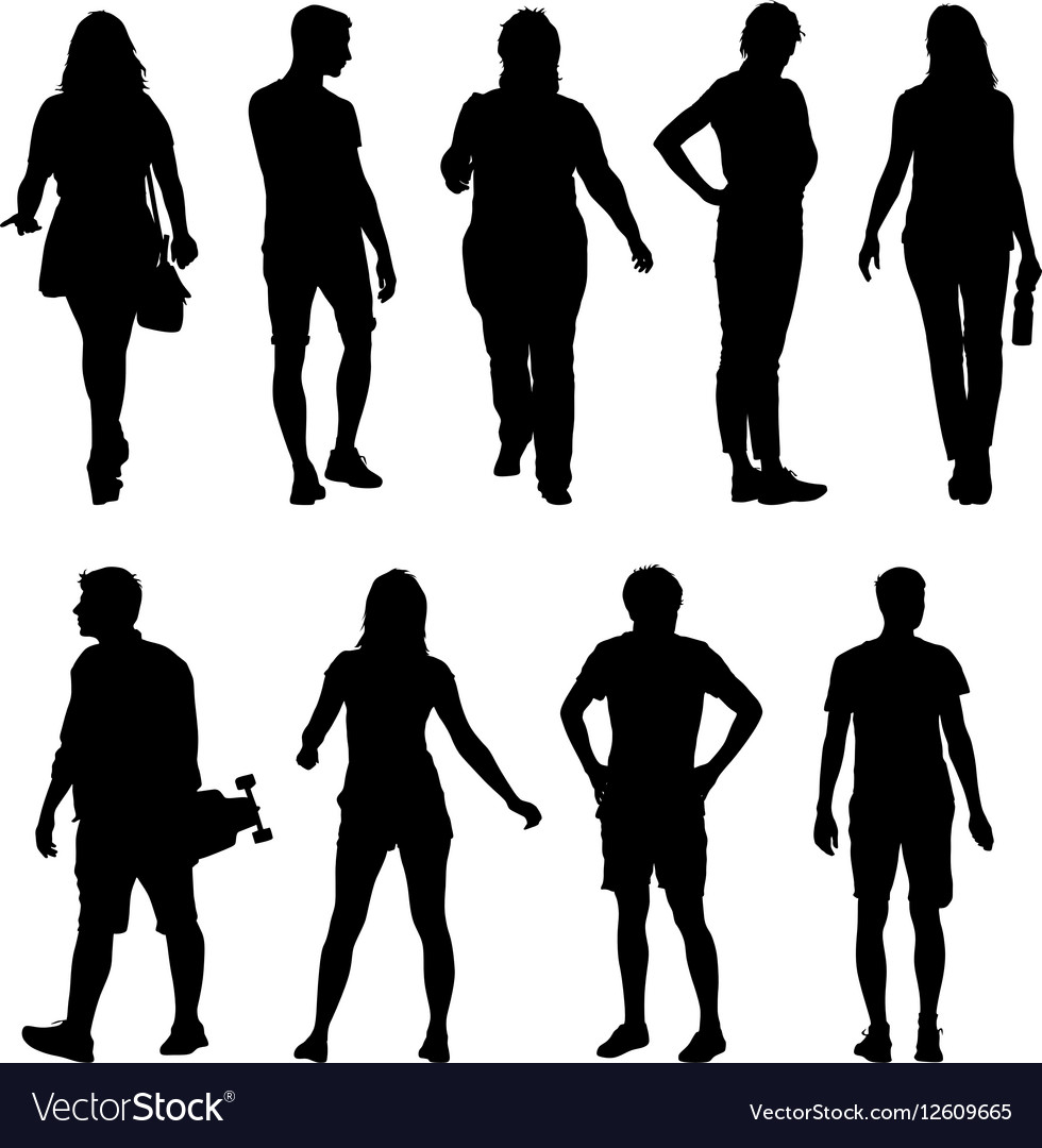 Black silhouettes of beautiful man and woman