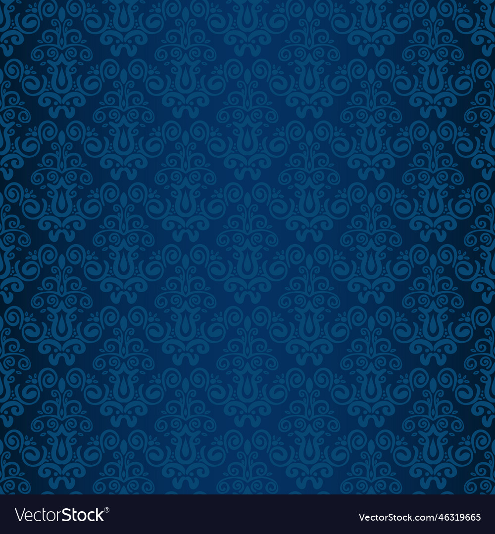 Hand drawn seamless blue damask background