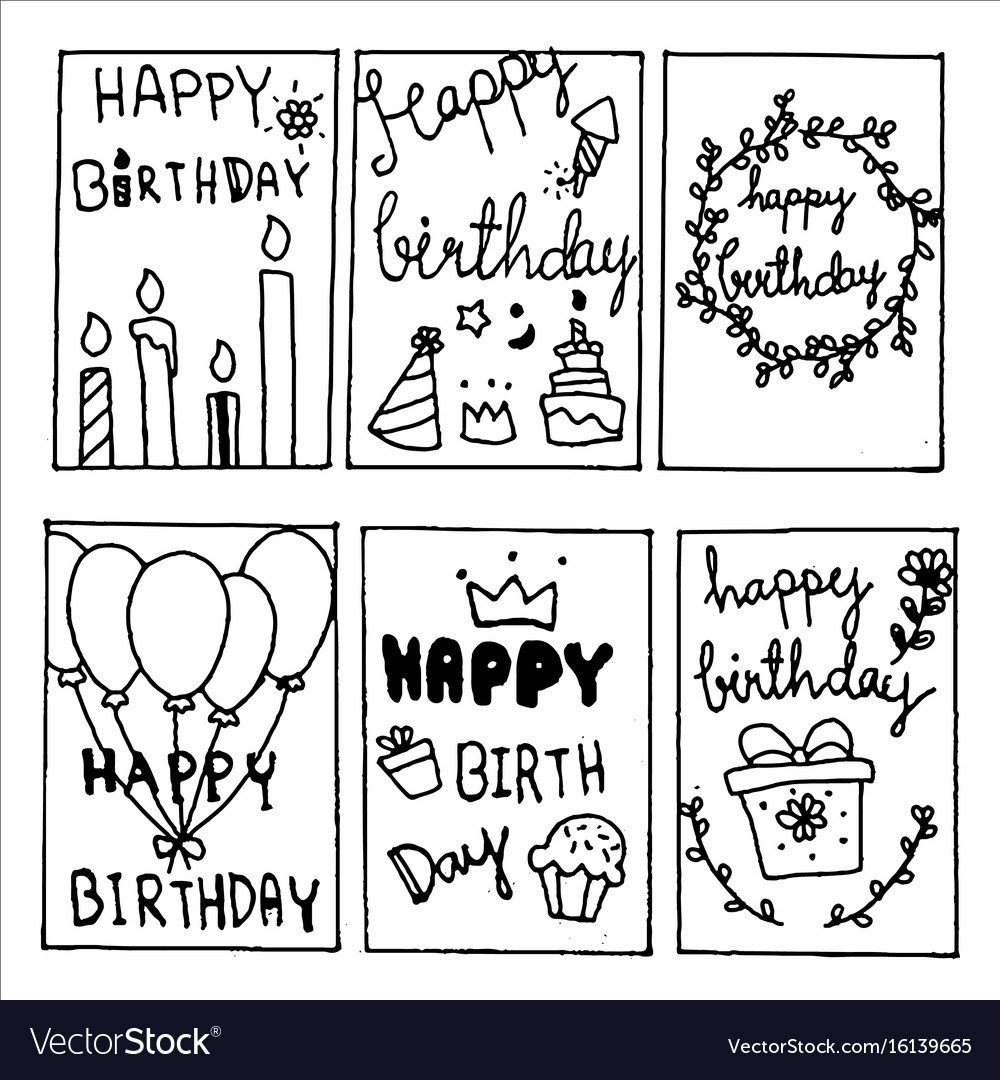 Happy birthday party cards set lettering text Vector Image