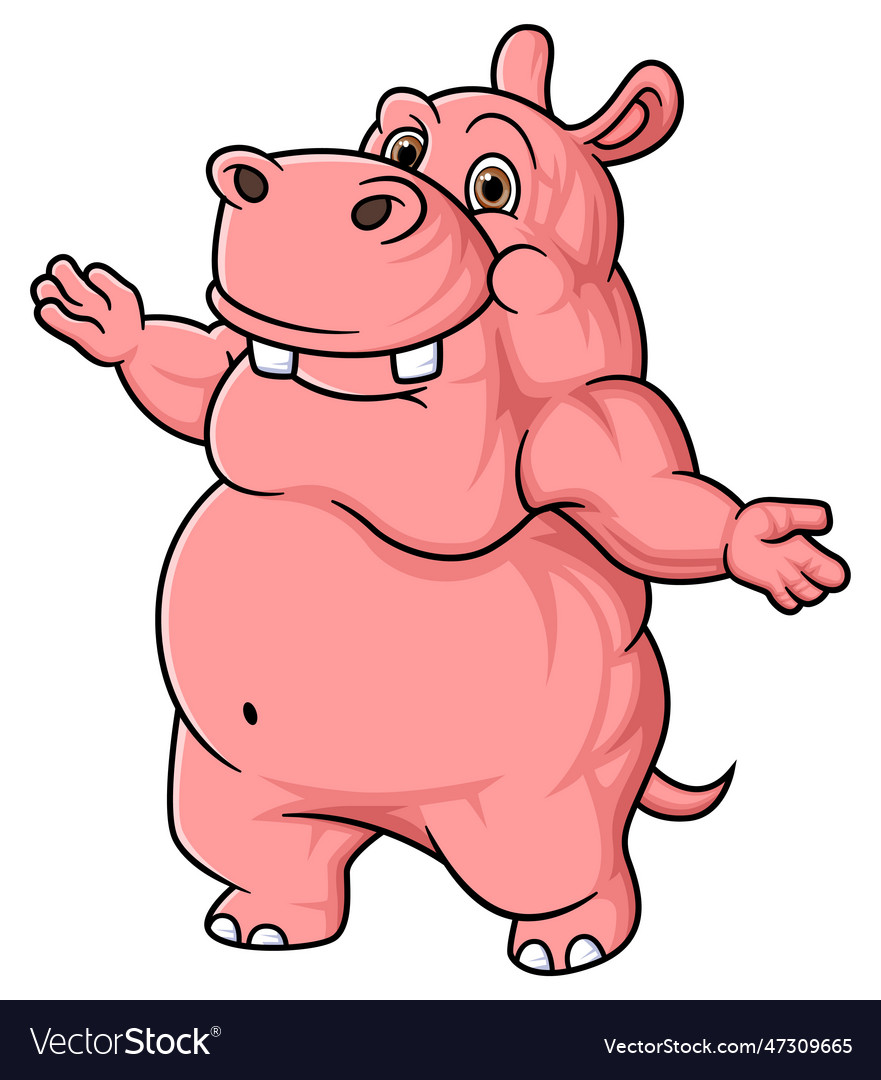 Strong hippo cartoon posing mascot character