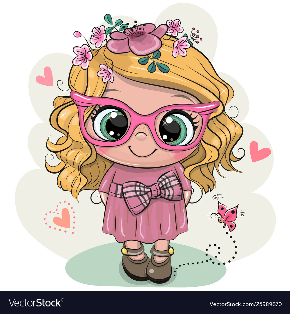 Cartoon girl with flowers on a white background Vector Image