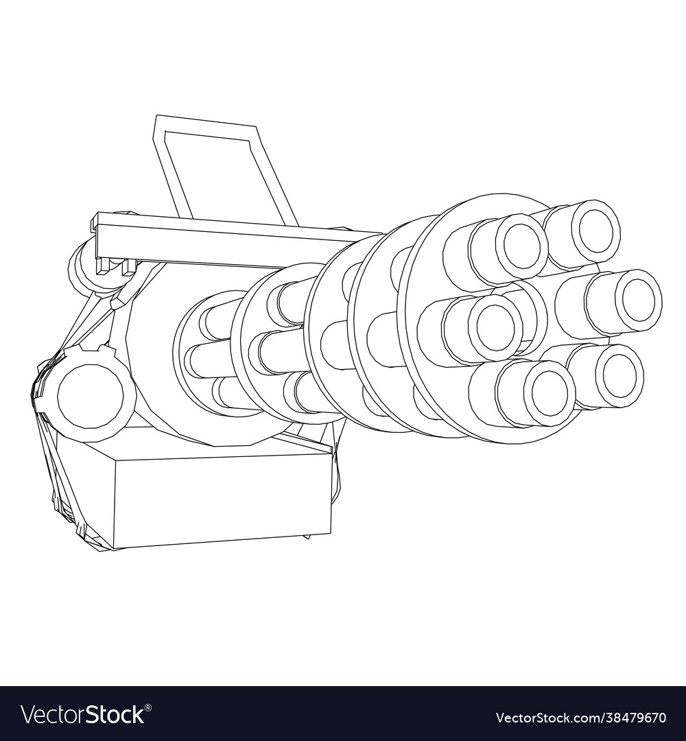 Detailed outline machine gun isolated on white