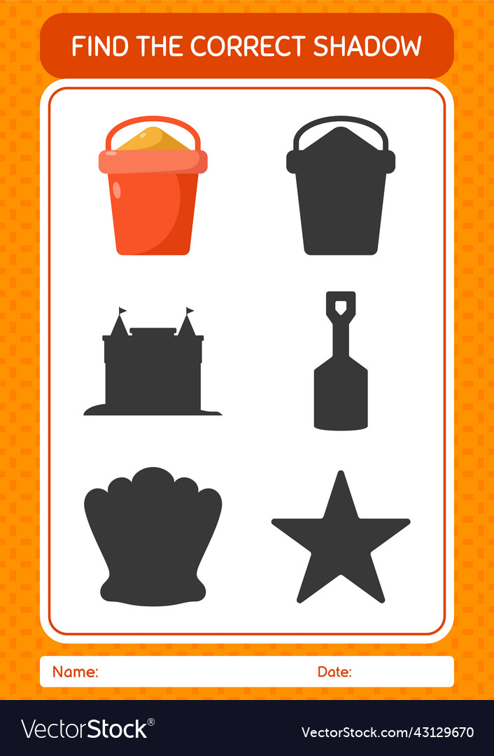 Find the correct shadows game with sand bucket vector image Find the correct shadows game with sand bucket