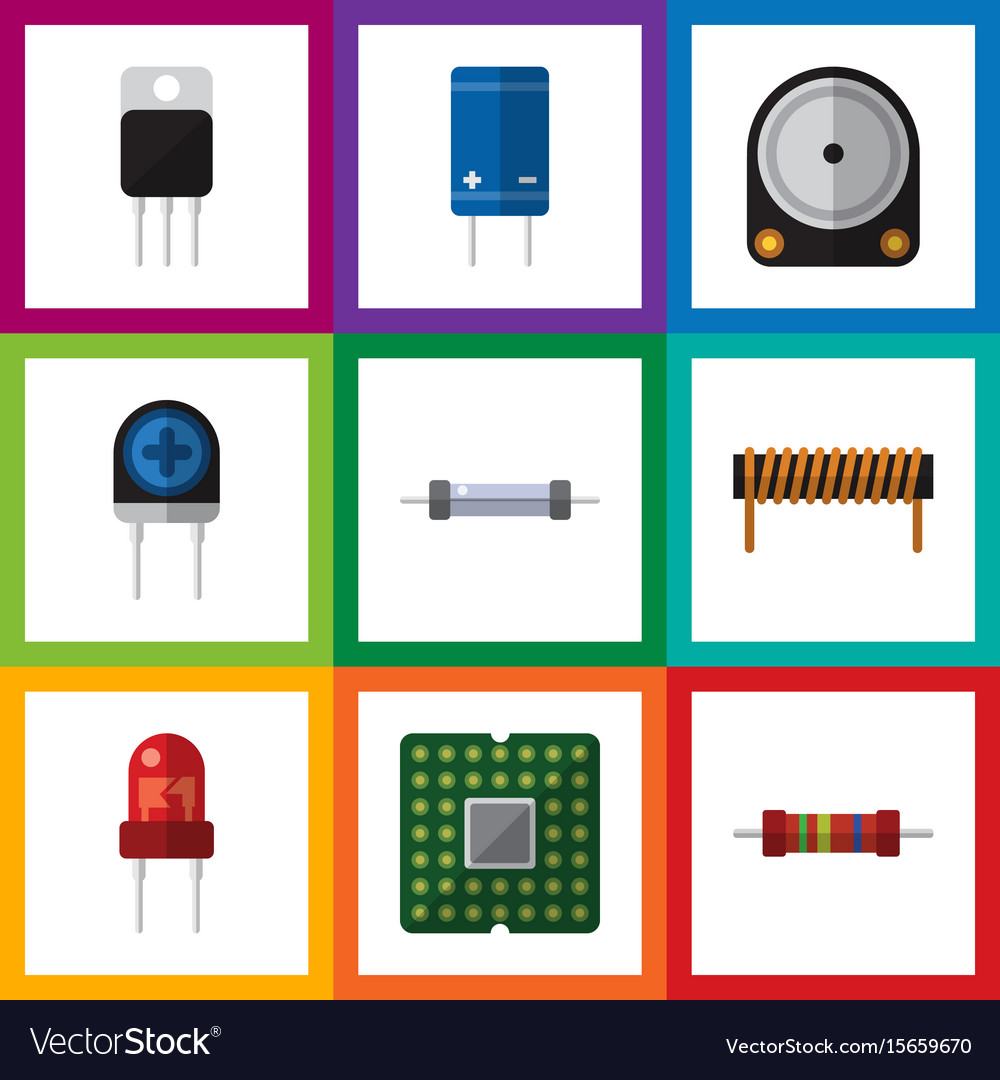 Flat icon electronics set of transistor recipient